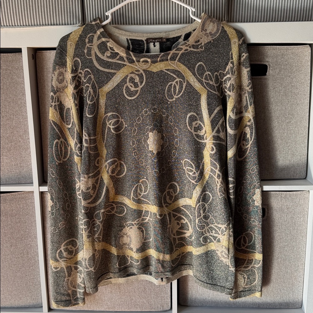 J. McLaughlin Women’s Crew Neck Metallic Shimmer Equestrian Sweater Long sleeve